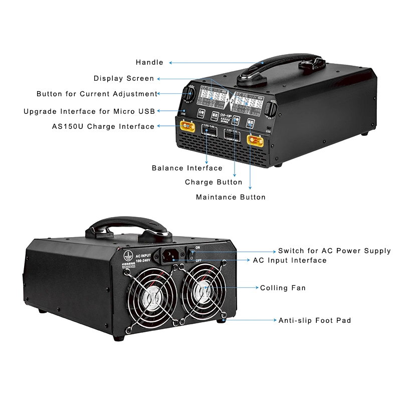 EV-Peak U4 Dual-Channel 12s 20A Charger Drone Battery Charger