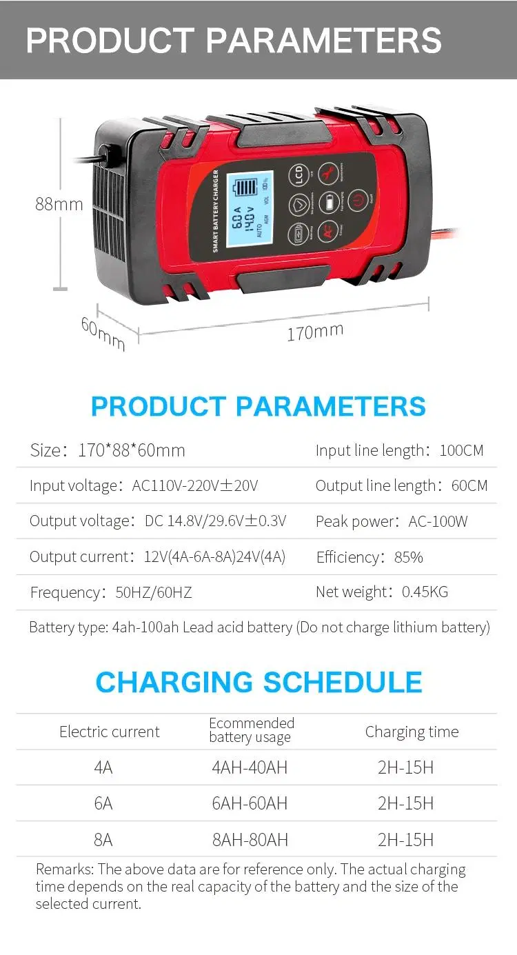 Intelligent Trickle Fast 12V 24V Car Smart Charger for Battery