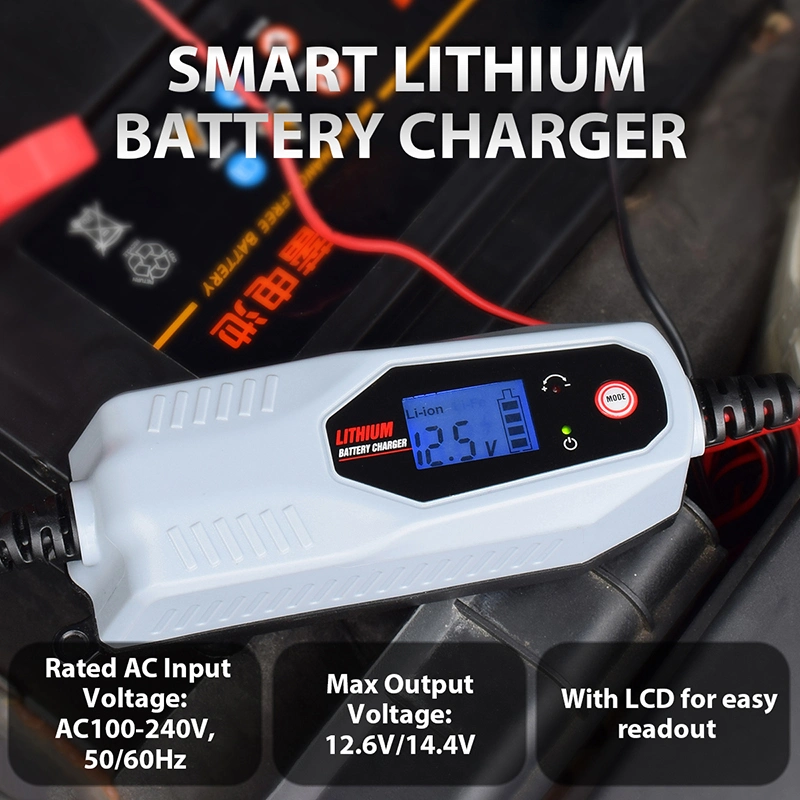 12V, 1.5A Auto Automatic Smart Lithium Battery Charger/Maintainer, with 12V Li-ion, Lipo, LiFePO4 Batteries