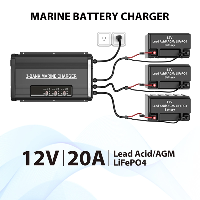 High-Performance Waterproof Marine Battery Charger for AGM, Wet, and Lithium (LiFePO4) Deep-Cycle Batteries