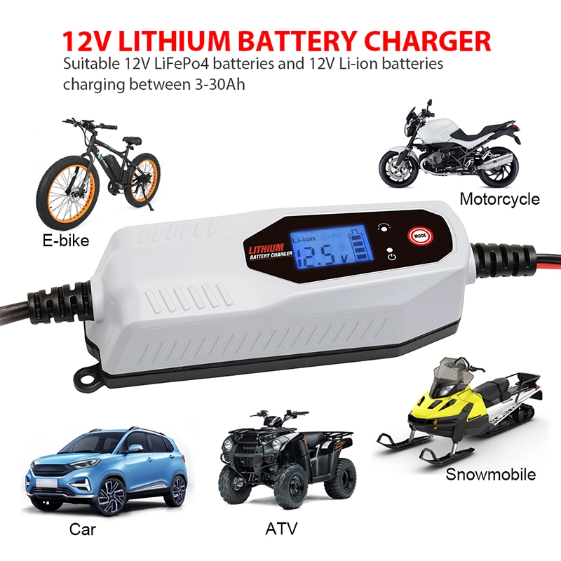 12V, 1.5A Auto Automatic Smart Lithium Battery Charger/Maintainer, with 12V Li-ion, Lipo, LiFePO4 Batteries