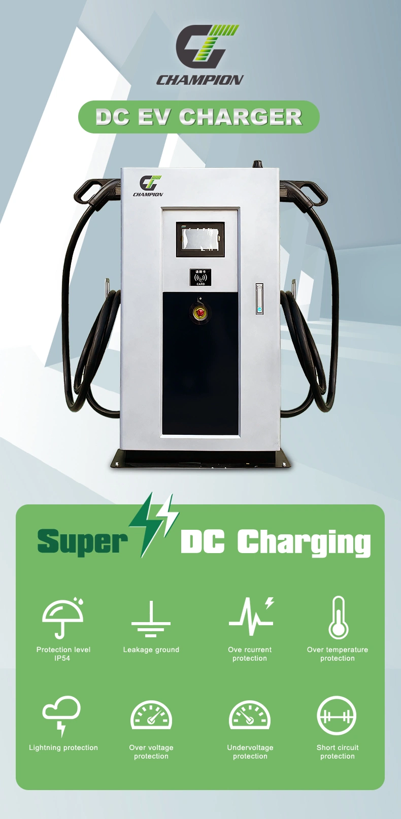 Champion Floor Mounted Commercial 30kw 40kw 60kw Fast EV Charger for Electric Car and Bus with Ocpp and CE