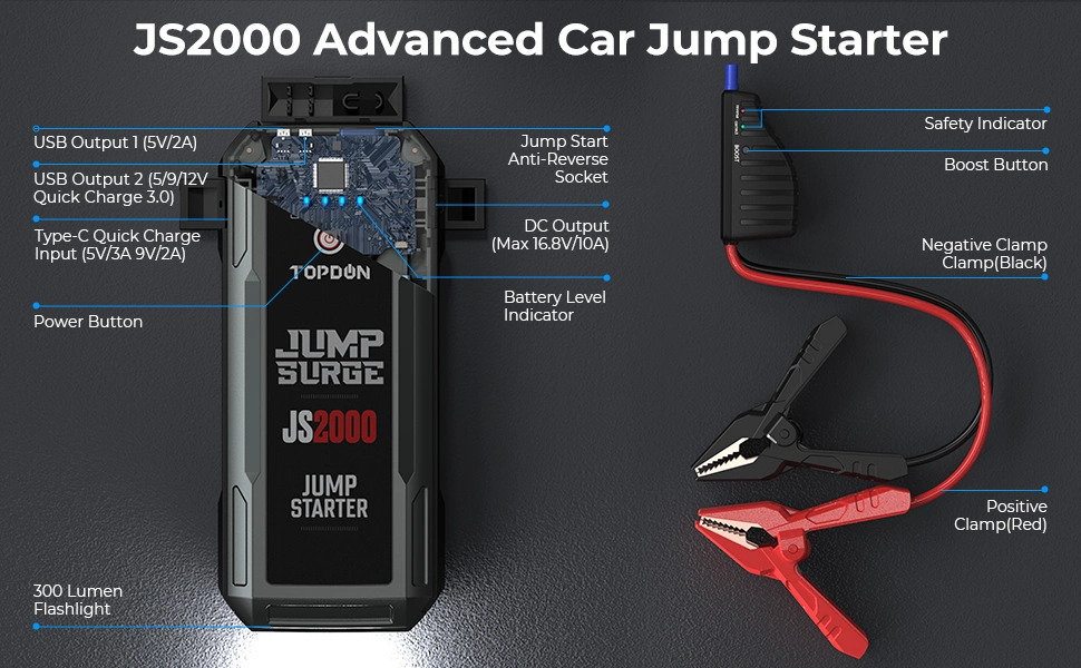 Topdon Js2000 2000A 5000A 12volt 6000A 32000 22000 mAh Halo Bolt Compact Portable Utrai 12V Car Battery Truck Hummer Charger Jump Starter Kit Booster