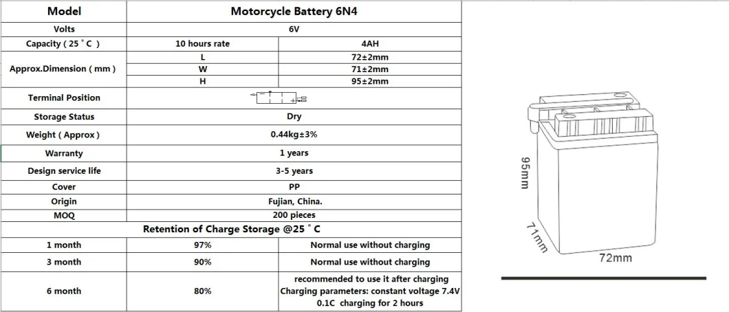 High Quality Battery for 6V 4AH Dry Charge Ordinary Water Motorcycle Battery