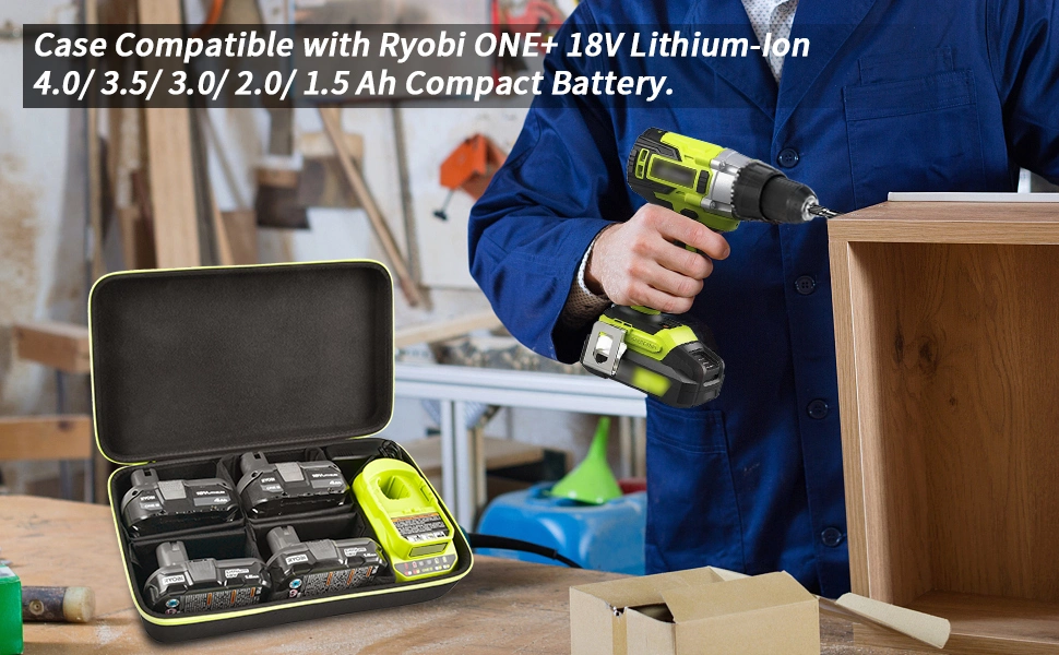 Compact Battery Storage Case for Ryobi 18-Volt Battery Charger Tool Case