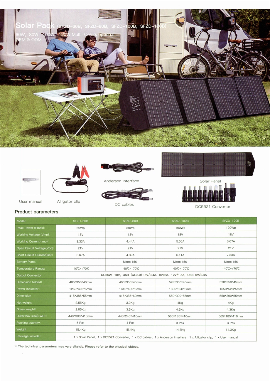 60W 80W Folding Solar Panel Portable Charger Mobile 3c Charger Phone