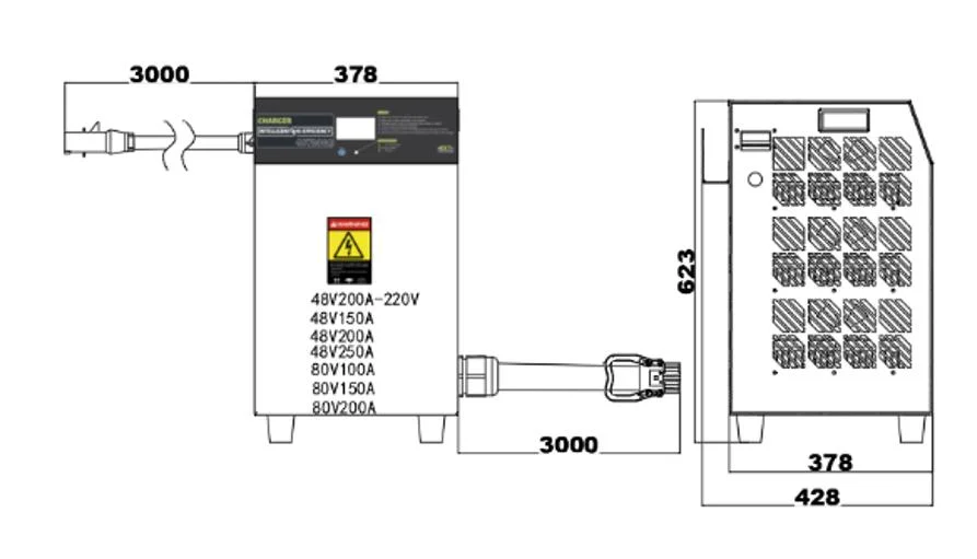 Lithium/Lead Acid Battery Charger 18000W 80V 200A Input 480V Sightseeing Bus/Golf Cart/Truck/Forklift/Scooter/Hauler