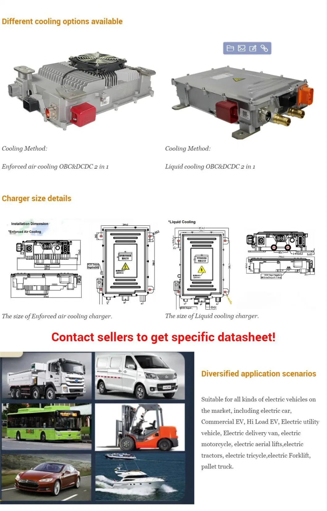 6.6kw Commercial EV Battery Charger 2kw Dcdc Converter Combo Obc Air Cooling