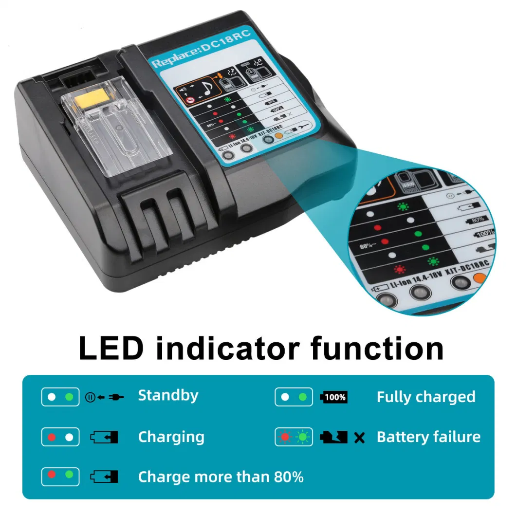 Li-ion Power Tools Battery Charger DC18RC Replacement for Makita 14.4V 18V Cordless Drill Charger for Makita Bl1830 Bl1840 Bl1850 Bl1860 Charger