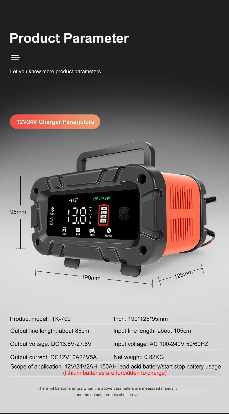 12V10A 24V5a Motorcycle Car Charger Universal Repair Type Standard Battery Charger