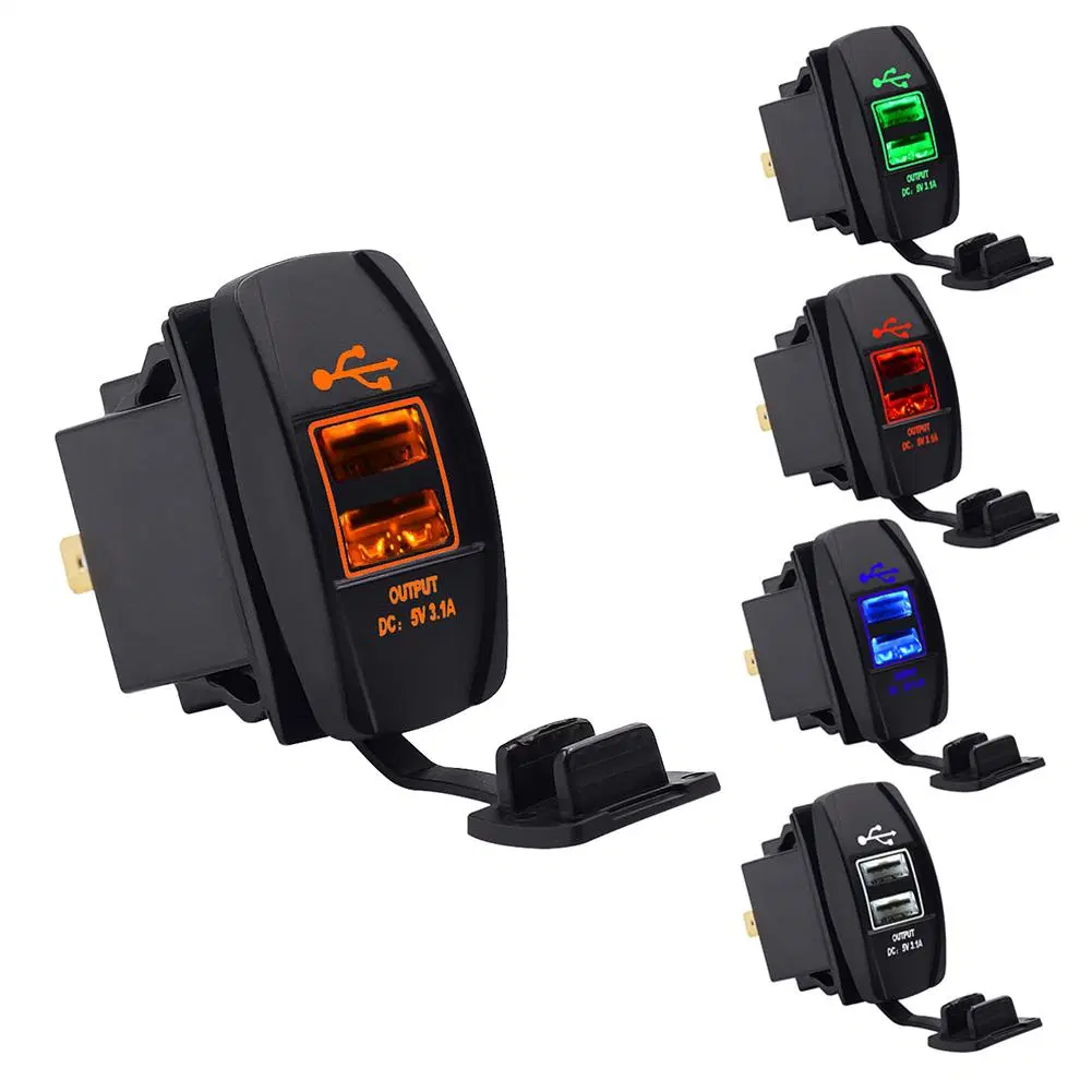 12/24V Rocker Switch Style 3.1A USB Car Charger with LED Light