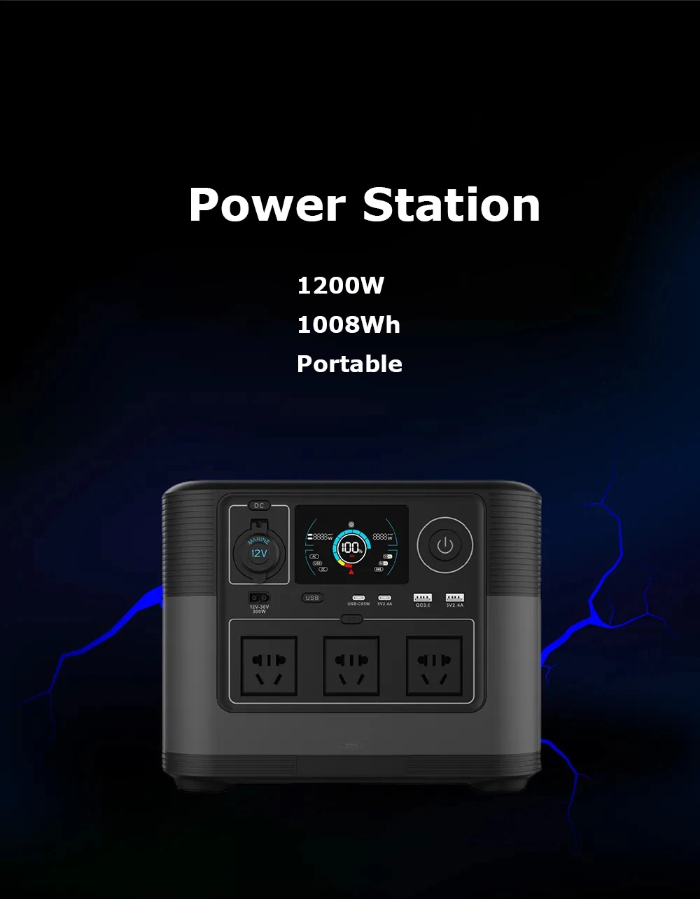 LiFePO4 Battery 1200W 1000W 1kw Porable Power Station Peak Power Fast Charger for Outdoor Camping