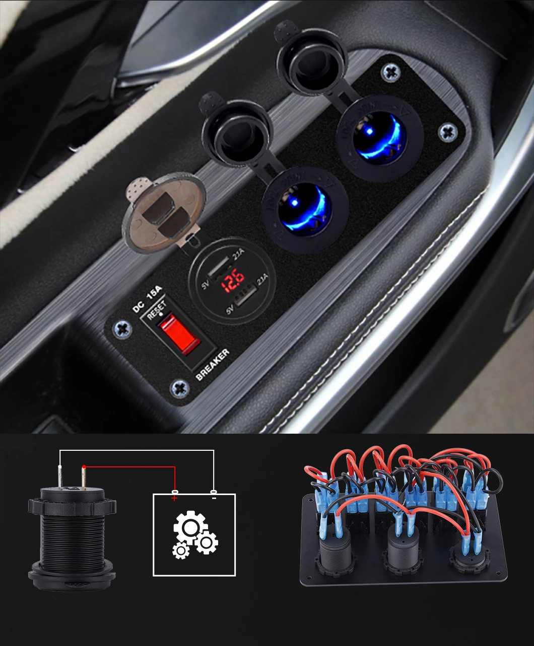 12V/24V Car Boat Marine Motorcycle Dual USB Charger Socket Power Outlet 1A &2.1A (3.1A) for RV Truck Camper Vehicles