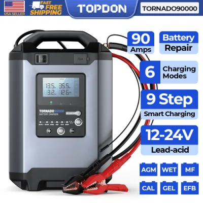  Topdon90000 Tornado T90A 12V 24V V Batería Portátil automático de Móvil de Automoción mantenedor de ciclo profundo Marine carretilla Alquiler de goteo rápido Cargador para batería del coche