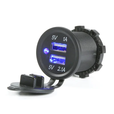 12V/24V Cargador de enchufe de corriente USB dual para automóvil, barco, marina, motocicleta, 1A y 2.1A (3.1A) para vehículos RV, camiones y campistas.
