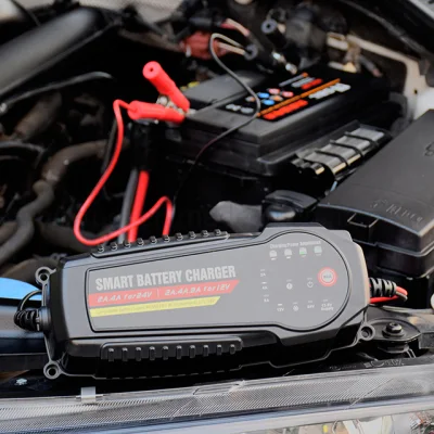  12V/8A 24V/4A Cargador/operario de mantenimiento automático inteligente de la batería del coche con pantalla LCD Paquete de carga de reparación de pulso para camiones de coches Motoncycle Lawn Mower Barco etc
