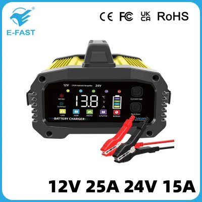  Precio mayorista automático 12V 24V arranque de coche Stop Cargador de batería 2A 8A 15A 20A 25A corriente ajustable AGM LiFePO4 batería Cargador