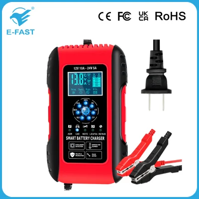 Cargador de batería de coche E-Fast portátil automático 12V10A 24V5a LiFePO4 batería Cargador