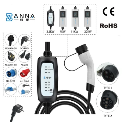 6A/8A/10A/13A/16A nivel 2 EV Cargador Home Cargador portátil