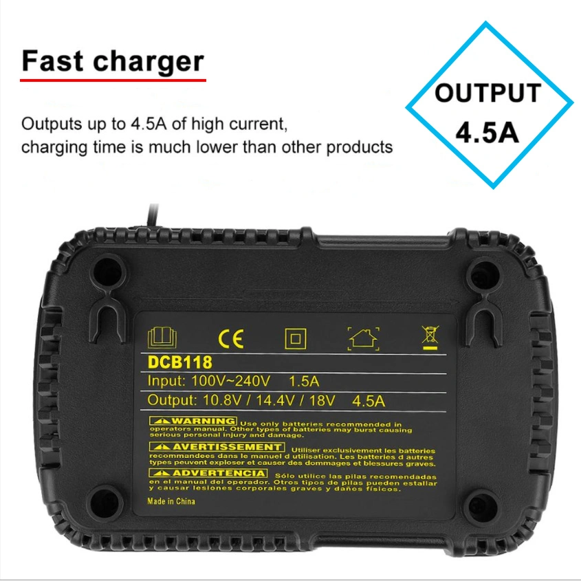 Replacement Fast Rapid Charger 4.5A 10.8V 14.4V 18V 20V Max Output Dcb118 Dcb115PRO Compatible for Dewalts 18V 20V Max