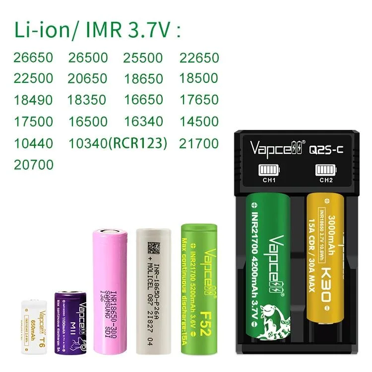 Lowest Price Vapcell Q2S-C 2 Slots Li Ion Battery Charger with Type - C for Battery 18650 21700 26650 14500