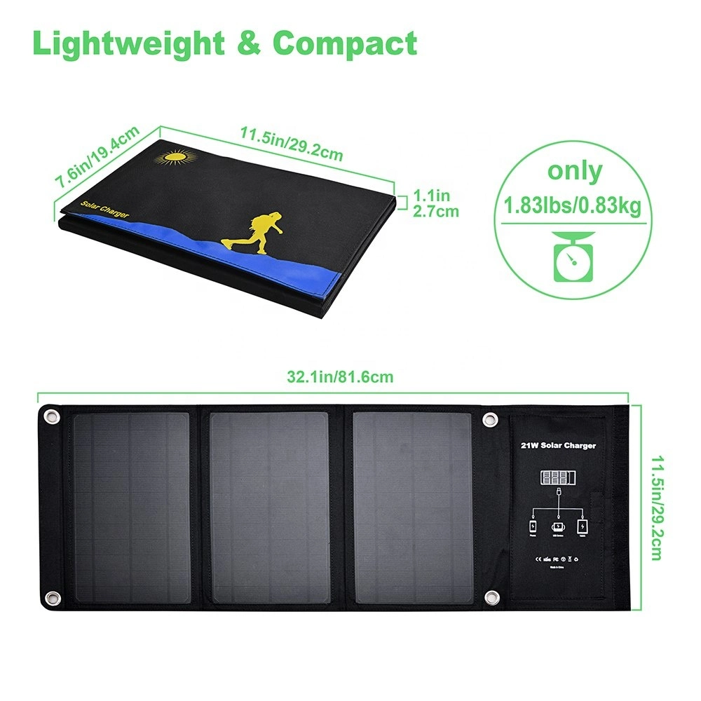 21W Mono Crystalline Foldable Solar Panel USB Portable Mobile Phone Car Battery Folding Solar Charger