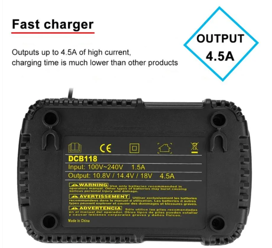 Repalcement Dcb118 4.5A Dewalt Charger for Dewalt Tools Battery Charger Dewalt Batteries 18/20V Charger