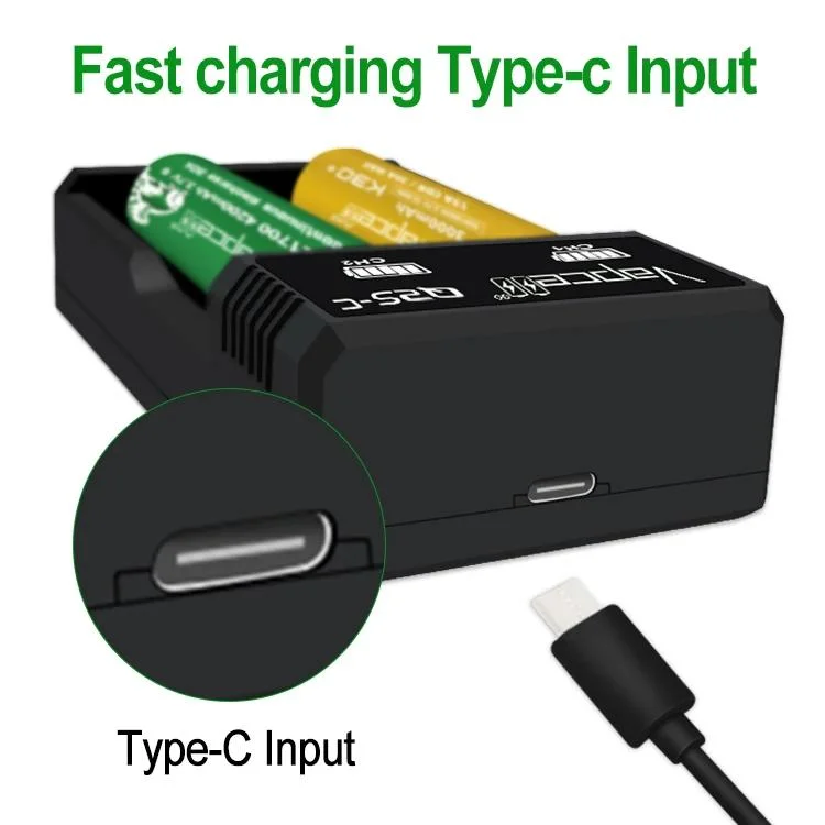 Lowest Price Vapcell Q2S-C 2 Slots Li Ion Battery Charger with Type - C for Battery 18650 21700 26650 14500