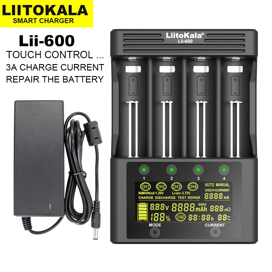 LCD Display Liitokala Lii-600 Battery Charger for 3.7V 1.2V 18650 26650 21700 26700 AA AAA