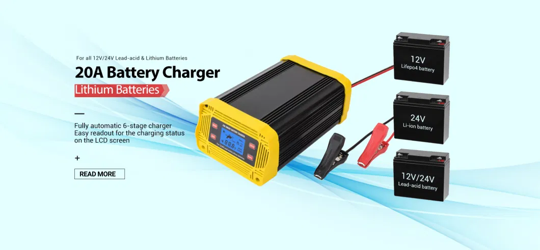 12V/24V 20A Car Battery Charger Automotive Trickle Charger Used for Lead Acid and Lithium Battery