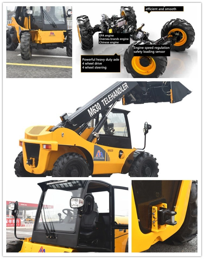 3000kg Loading Capacity Powerful Telehandler Type 4X4 Telescopic Boom Loader M630-60 with Hydrostatic Auto Transmission