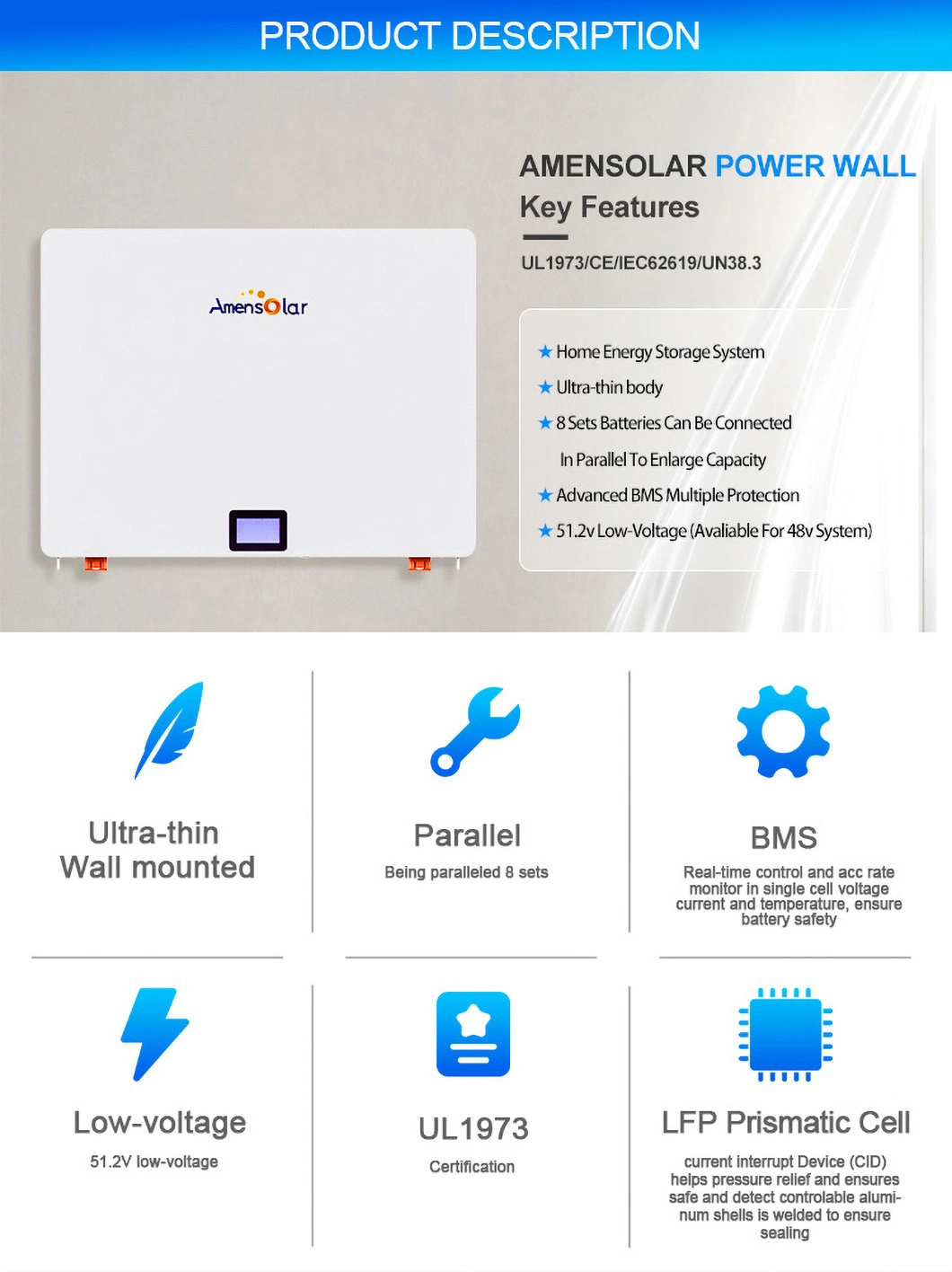 48 Volt Solar 6000+ Cycles Lithium Battery Pack 100ah 200ah 48V LiFePO4 Deep Cycle 100kwh LFP Battery