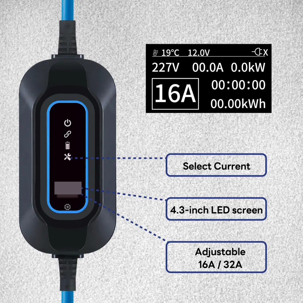 IP67 Electric Car on Board Battery Chargers 3.5kw Max 16A Adjustable Current Portable EV Charger Silver Plated Copper Wire