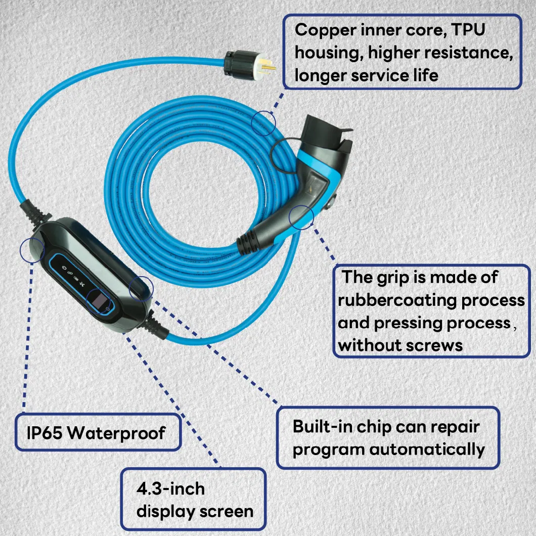 IP67 Electric Car on Board Battery Chargers 3.5kw Max 16A Adjustable Current Portable EV Charger Silver Plated Copper Wire