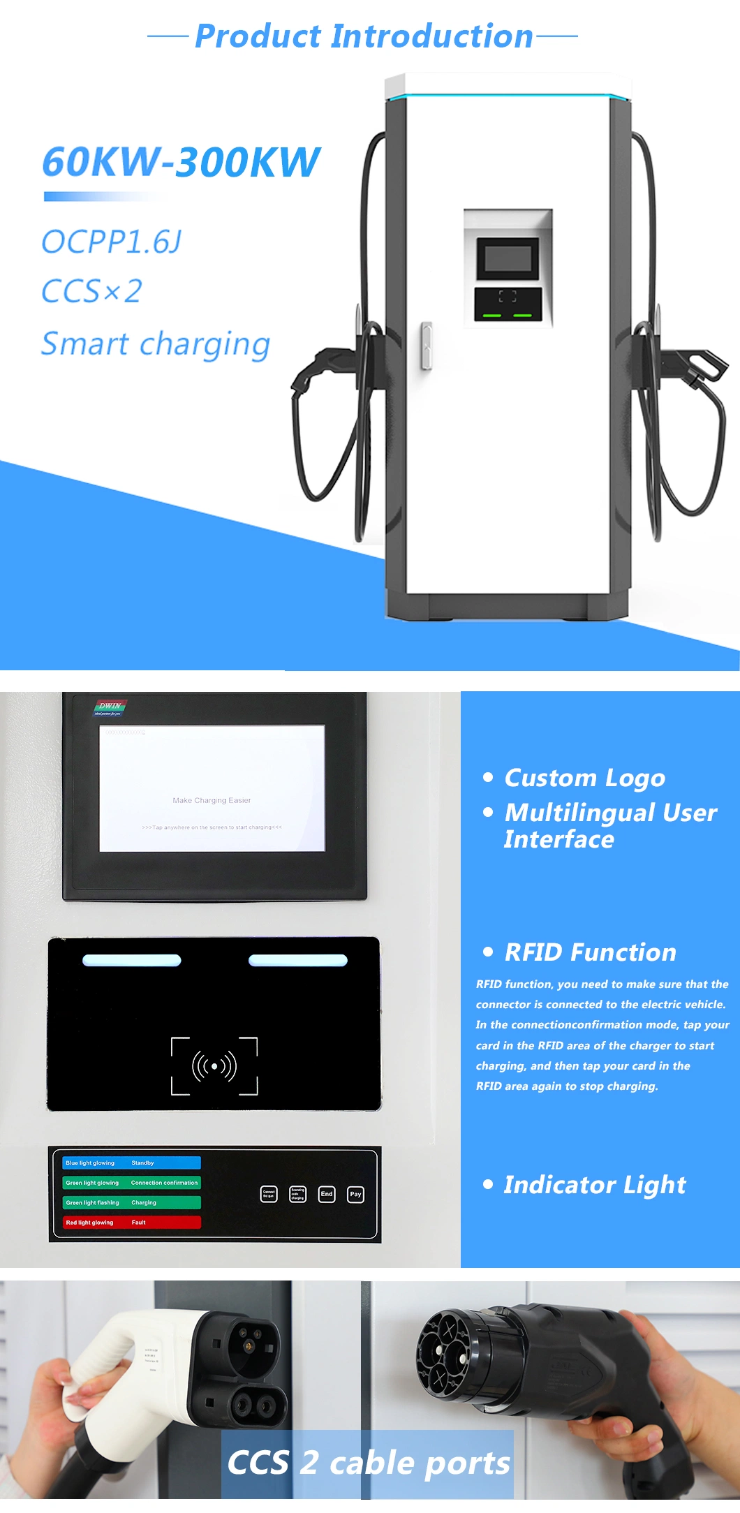 EV Car Charger 60kw 120kw 200kw DC EV Charger Ocpp 1.6 J CE OEM Electric Car Charging Station