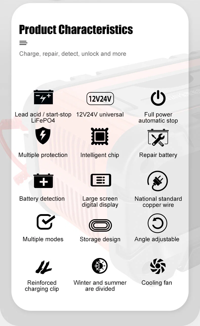 20-AMP Smart Auto Electric Battery Charger 12V 24V 10A Automatic Multi-Stage Mains Battery Charger