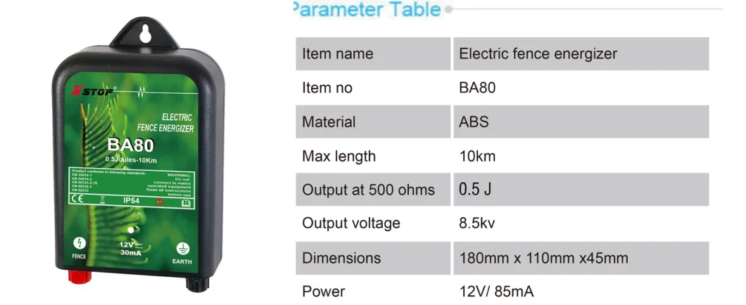 DC12V Battery Electric Fence Energizer Output 0.6 Joule Fencing Charger for Agriculture