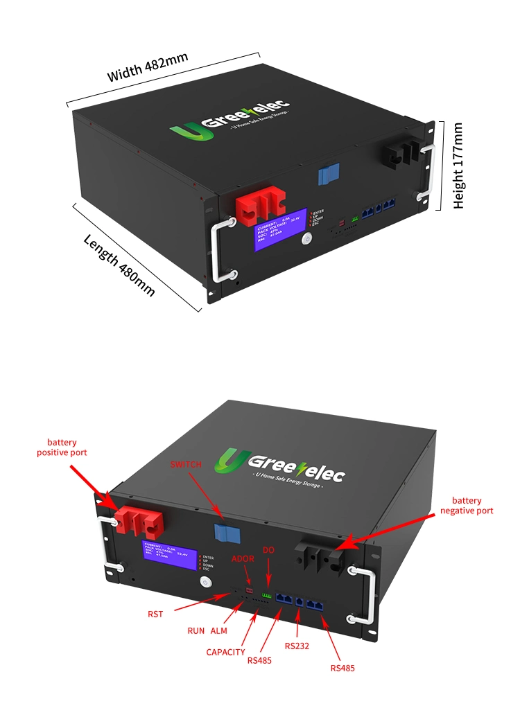 U-Greenelec 6000cycle Solar Battery 48 Volt 51.2 Volt 100ah 50ah 200ah 5kw Lithium Ion Batteries