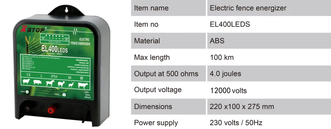 DC12V with LED Indicator Battery Control Energizer Powered 4 Joules Solar Electric Fence Charger for Livestock