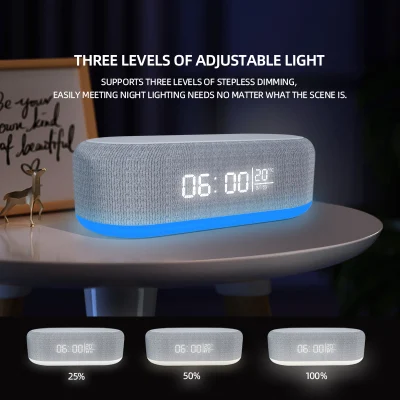 Caricabatterie wireless con display luminoso RGB cavo 3A da 52 mm Altoparlanti Bluetooth sveglia 18650 batteria