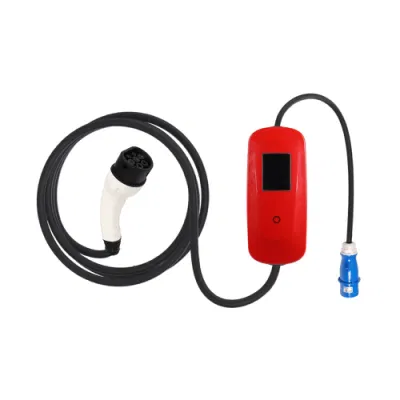 EE S&amp;T Cina Made Gloss Red OEM AC 220V 32A Caricabatterie elettrico portatile Smart per auto a innesto da 7 kw con Connettore maschio tipo 2