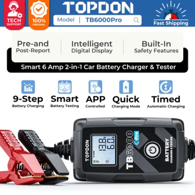  Topdon Tb6000PRO 110 V 220 V CA 6 V 12 V 12 V 6 A. 8A batteria al piombo acido al litio per autocarro marino intelligente automatico fai-da-te Tester per batterie e caricabatterie per auto 2 in 1 Maintainer