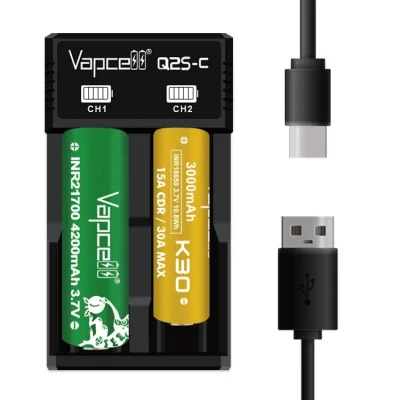 Nuovo arrivo fornitore Golden Vapcell Q2s-C Smart Charger Type-C. Per caricabatteria agli ioni di litio 18650 21700