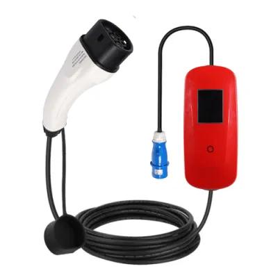 EE S&amp;T Cina Made Gloss Red OEM AC 220V 32A Caricabatterie elettrico portatile Smart per auto a innesto da 7 kw con Connettore maschio tipo 2