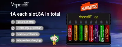Caricabatteria Smart Fast Q8 8 a 8 slot per 14500 10440 21700 Batterie AA AAA 18650 26650 agli ioni di litio
