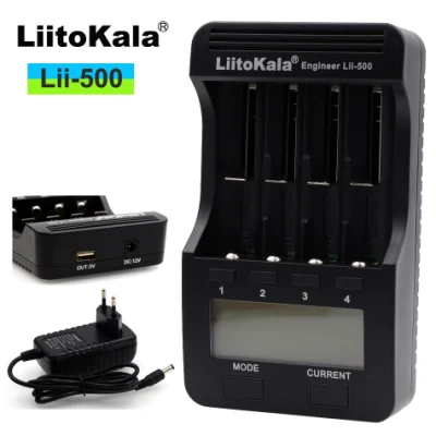 Caricabatterie LII-500 a 4 slot da 12 V/2 a Liitokala per 26650 18650 Batteria AA AAA