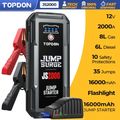  Topdon Js2000 8000mAh 3000A 60 000 22000 mAh 12800mAh 1500 AMP Batteria mini-auto Hulkman Alpha85 Gkfly da 24 V Caricabatterie con maniglia