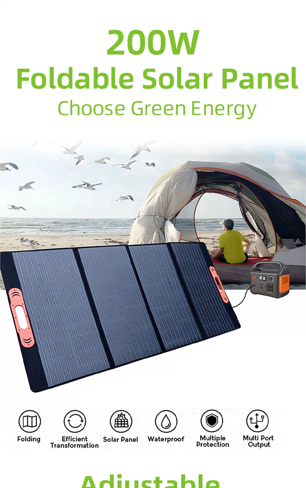 Portable 100W 200W Foldable Solar Panel Sunpower Monocrystalline Solar Battery Charger for Camping Power Station