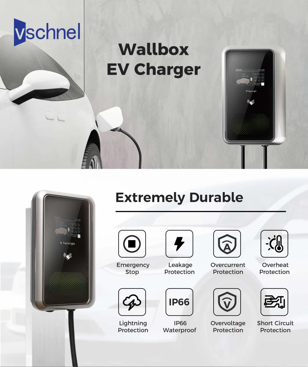 Vechnel OEM ODM 11kw Type 1 Electric Car Charger with Ocpp1.6/APP/WiFi