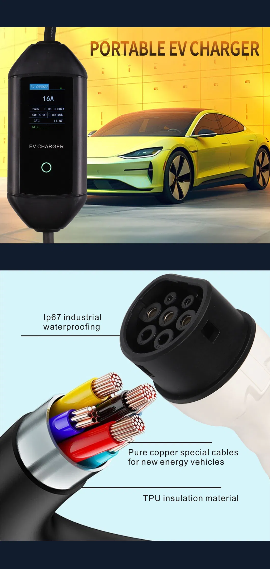 Ee S&T China Made Gloss Red OEM AC 220V 32A Plug-in Home Smart Portable Electric Car EV Charger 7kw with Type 2 Plug
